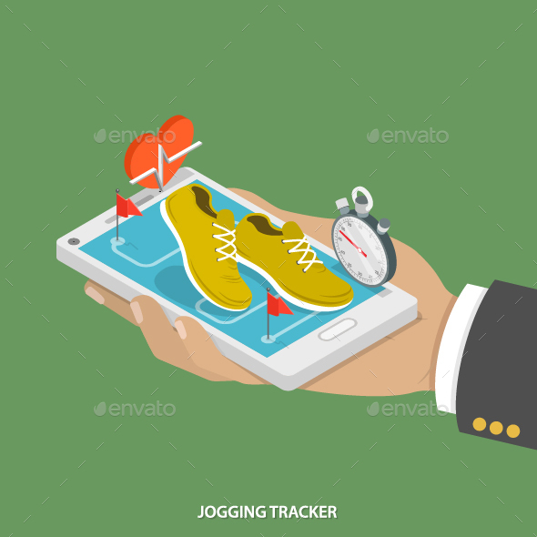 Jogging Tracker Flat Isometric Concept. - Sports/Activity Conceptual