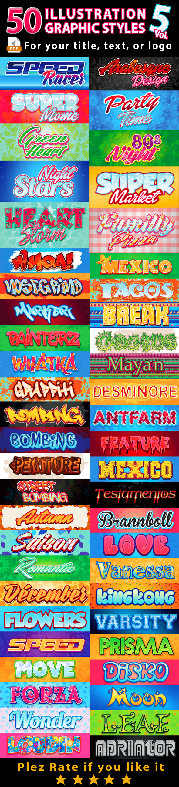 50 Illustrator Graphic Styles Bundel Vol.5 - Styles Illustrator