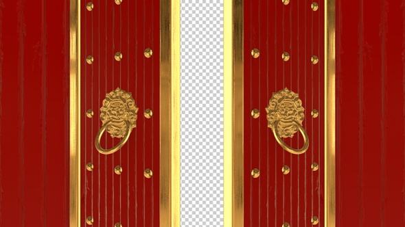 Chinese Red Door Opening On Transparent Background