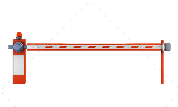 Road barrier isolate on white background. Closed gate on the roa - Stock Photo - Images