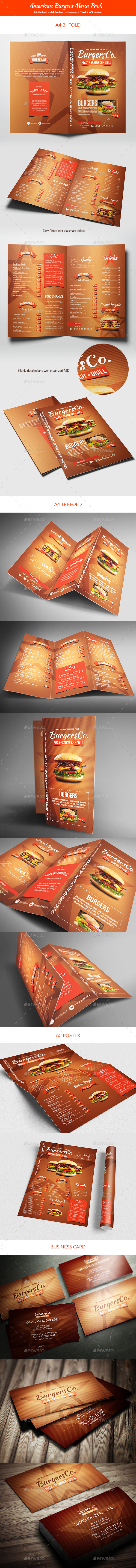 American Burgers Food Menu Pack - Food Menus Print Templates