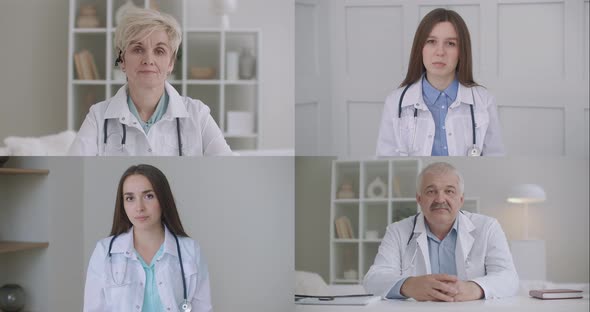 Doctor Training Medical Workers Group, Teaching Medic Team in Virtual Conference Web Camera Collage alt