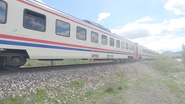 Railway in the countryside and trains passing