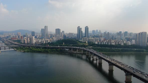 Seoul Han River Highrise Building Cheongdam Bridge Traffic