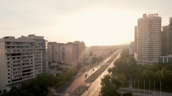 Aerial View of the Road Traffic and Lake in Almaty Kazakhstan alt