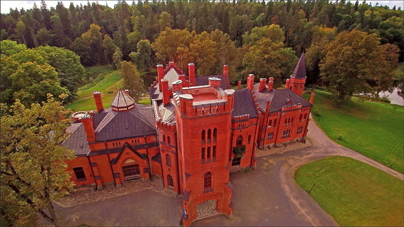 The Red Sangaste Palace in the Country of Estonia
