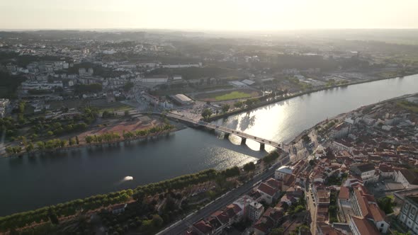 Ponte de Santa Clara, bridge over Mondego River, Coimbra, Portugal. Scenic aerial alt