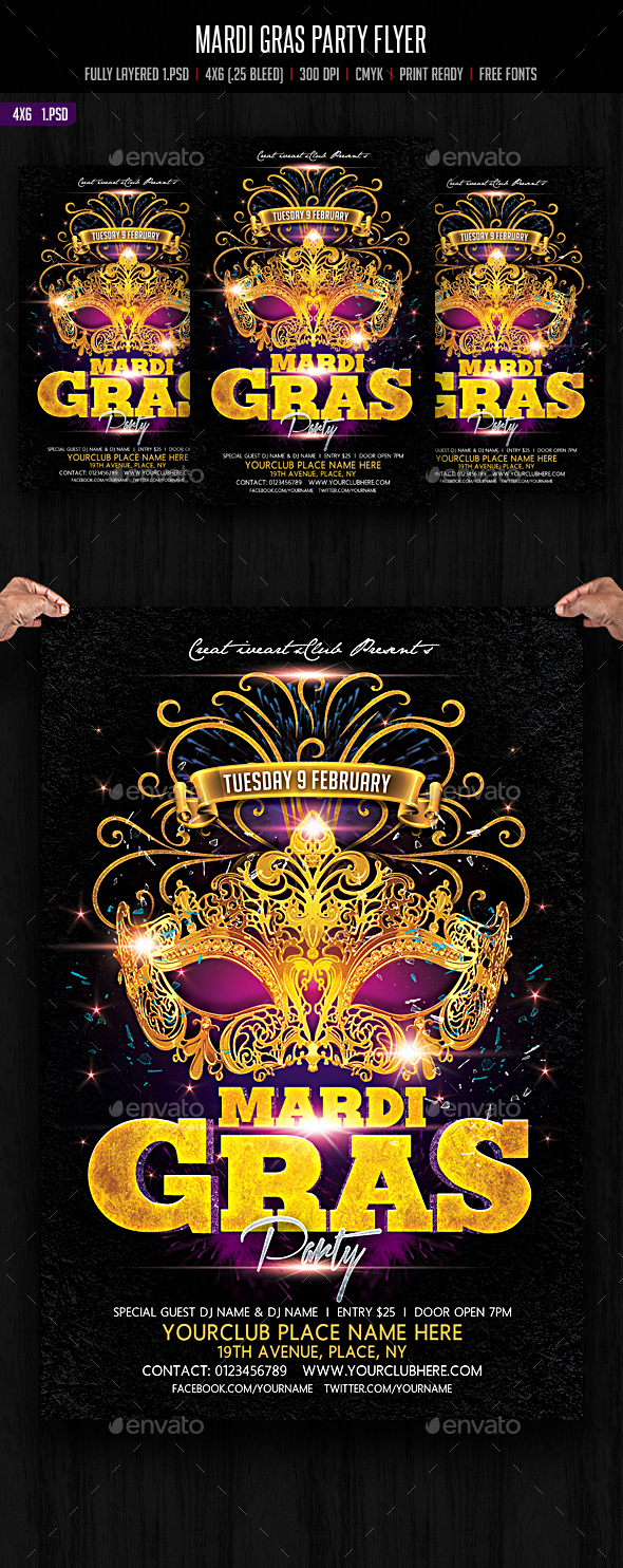 Mardi Gras Party Flyer - Events Flyers