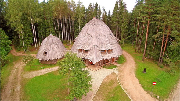Two Huts on the Center of the Trees in the Forest