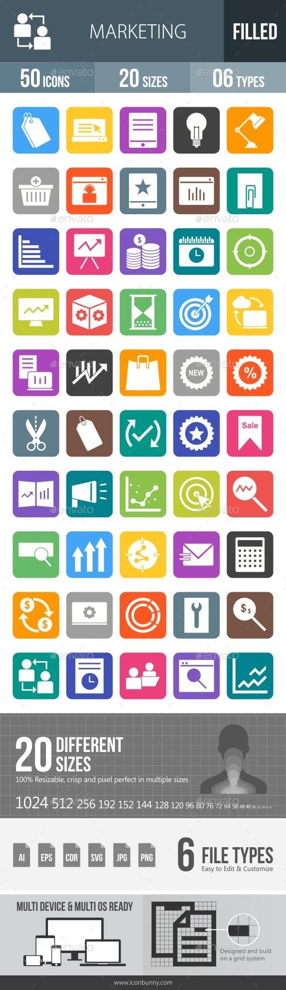 Marketing Flat Round Corner Icons - Icons
