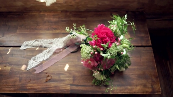 Wedding Bouquet On a Beautiful Wooden Surface