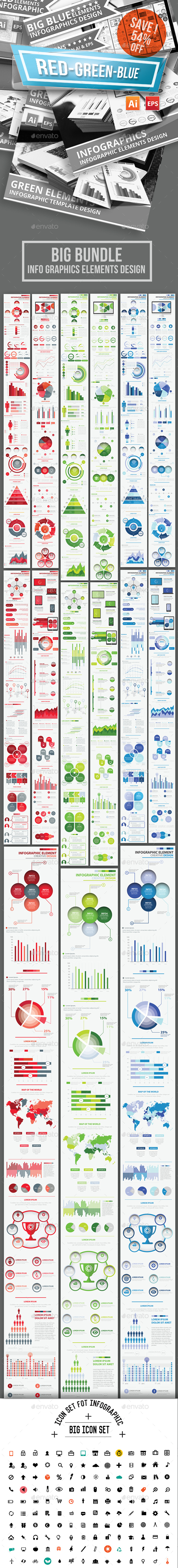 Bundle Red Green Blue Infographics Design - Infographics