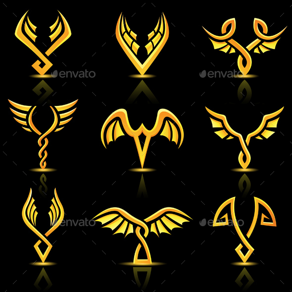 Golden Abstract Wings Icons - Abstract Conceptual