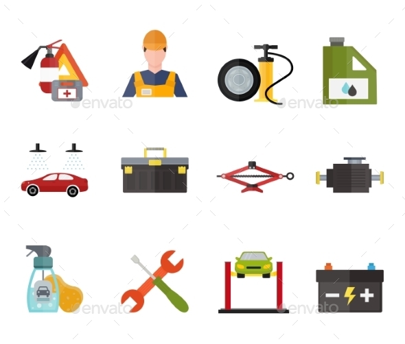 Car Service Repair Vector Icons Set - Man-made objects Objects