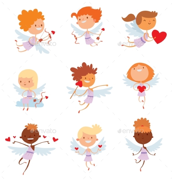 Valentine Day Cupid Angels Cartoon Style Vector - Miscellaneous Characters