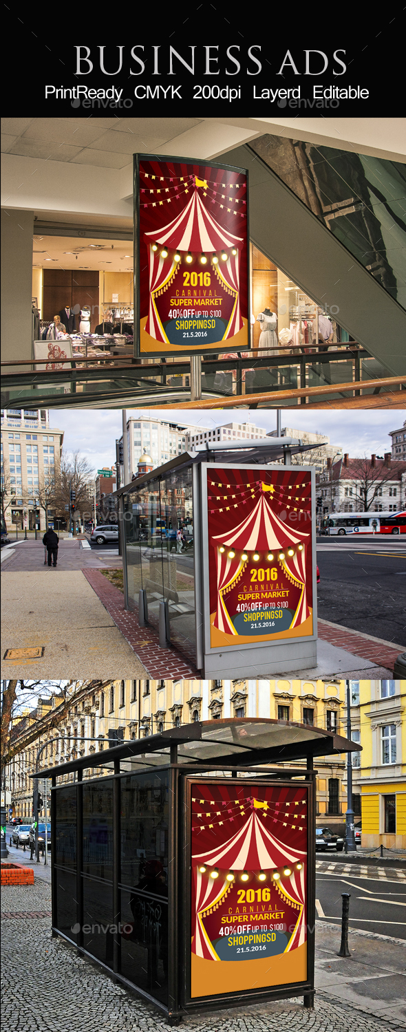 Circus & Carnival Bus Stop Ad Banner - Signage Print Templates