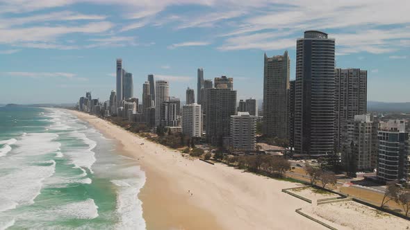 Surfers Paradise beach from aerial drone perspective, Gold Coast, Queensland, Australia