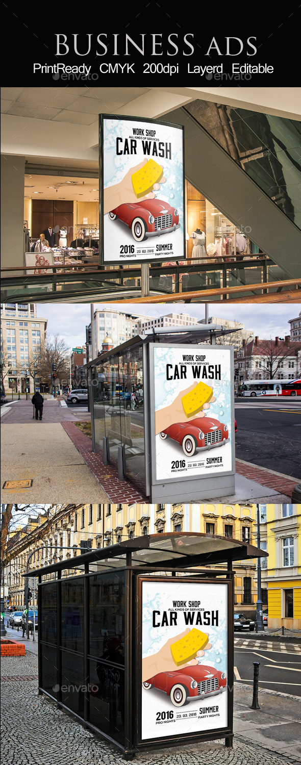 Car Wash Outdoor Bus Stop Ad - Signage Print Templates