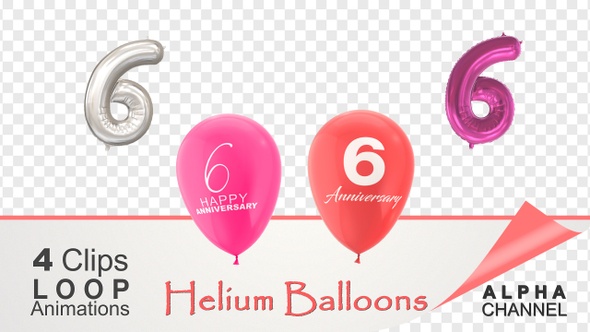 6 Anniversary Celebration Helium Balloons Pack