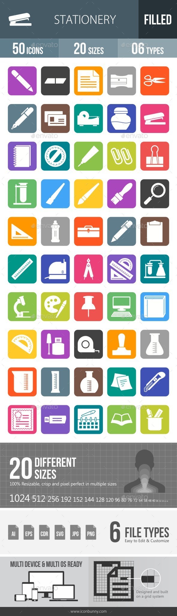 Stationery Flat Round Corner Icons - Icons