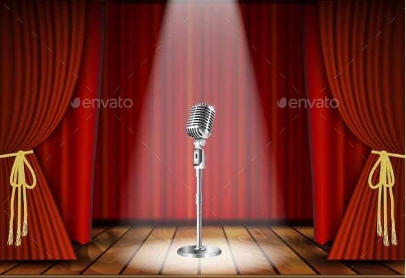 Microphone And Red Curtain - Man-made Objects Objects