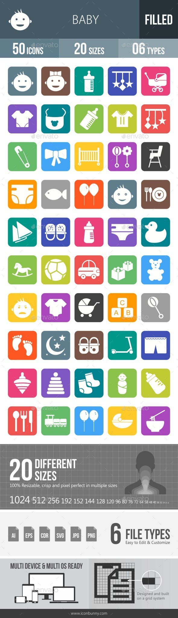 Baby Flat Round Corner Icons - Icons