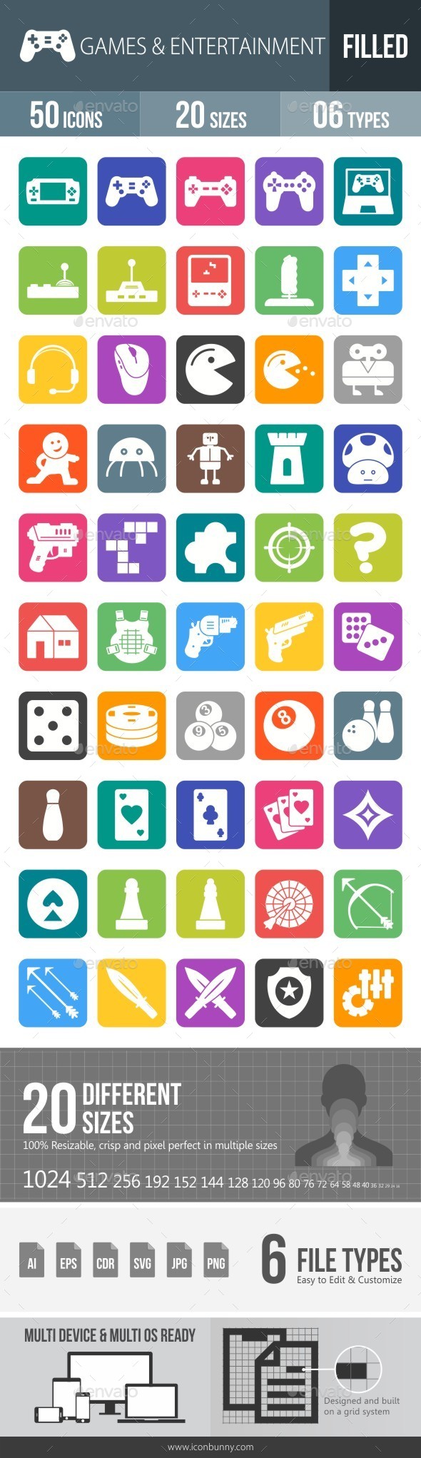 Games & Entertainment Flat Round Corner Icons - Icons