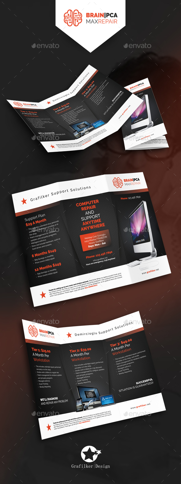 Computer Repair Tri-Fold Templates - Brochures Print Templates