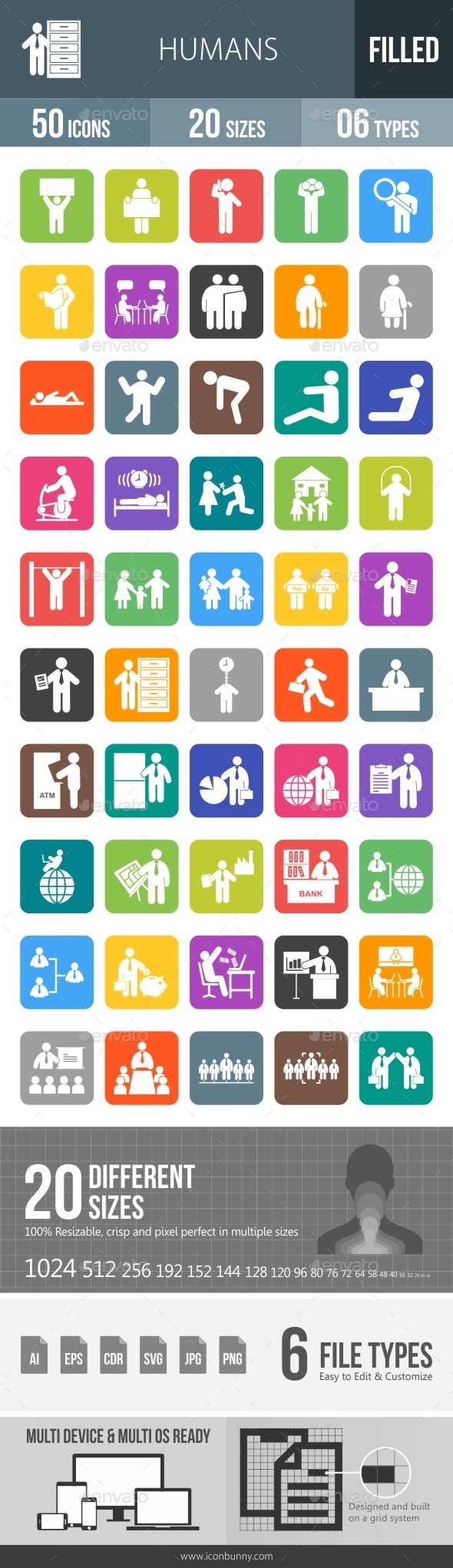 Humans Flat Round Corner Icons - Icons