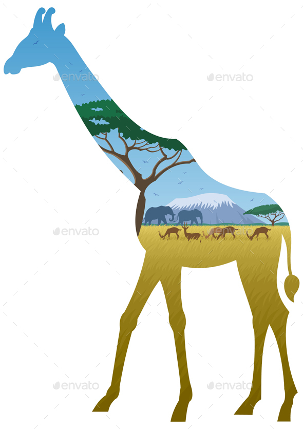 Giraffe Landscape - Landscapes Nature