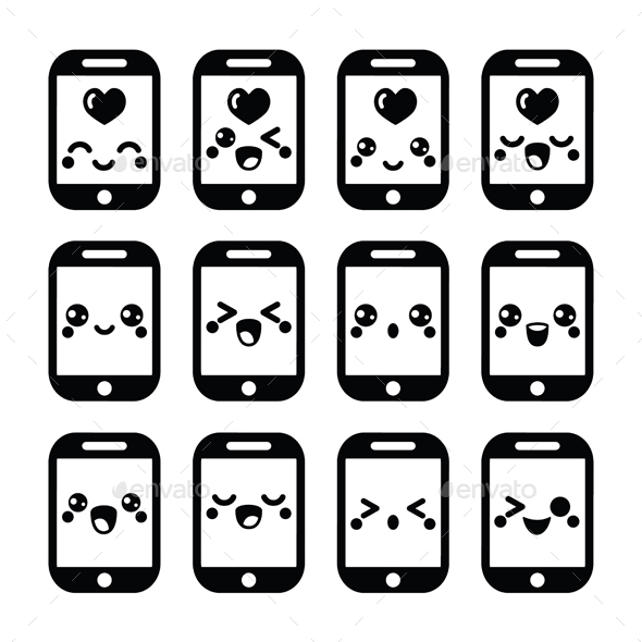 Icons set of Japanese Kawaii cartoon characters Stock Vector by ©RedKoala  78587034