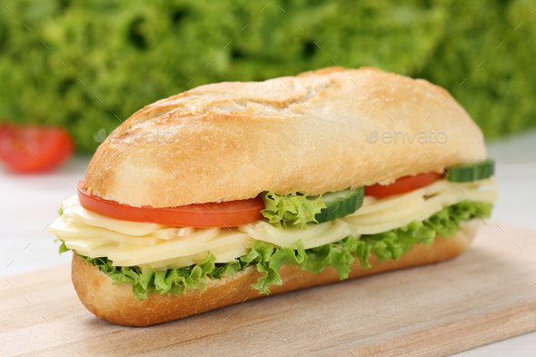 Sub deli sandwich baguette with cheese