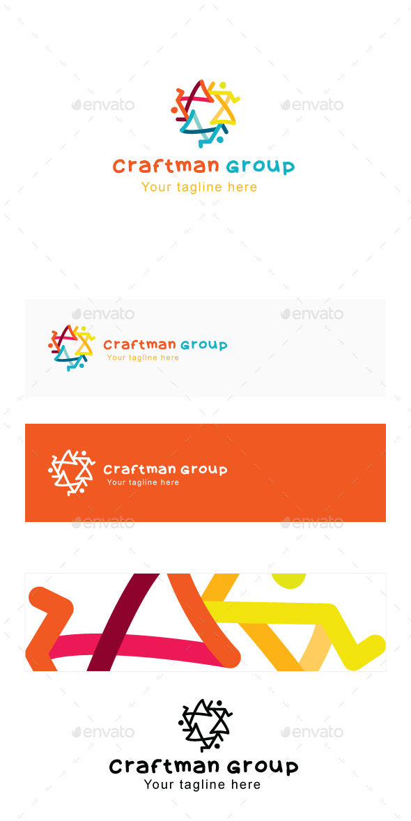 Craftsman Group - Freehand Warli Art Human Figures Creating Star Stock Logo Template for Artistic Co - Humans Logo Templates