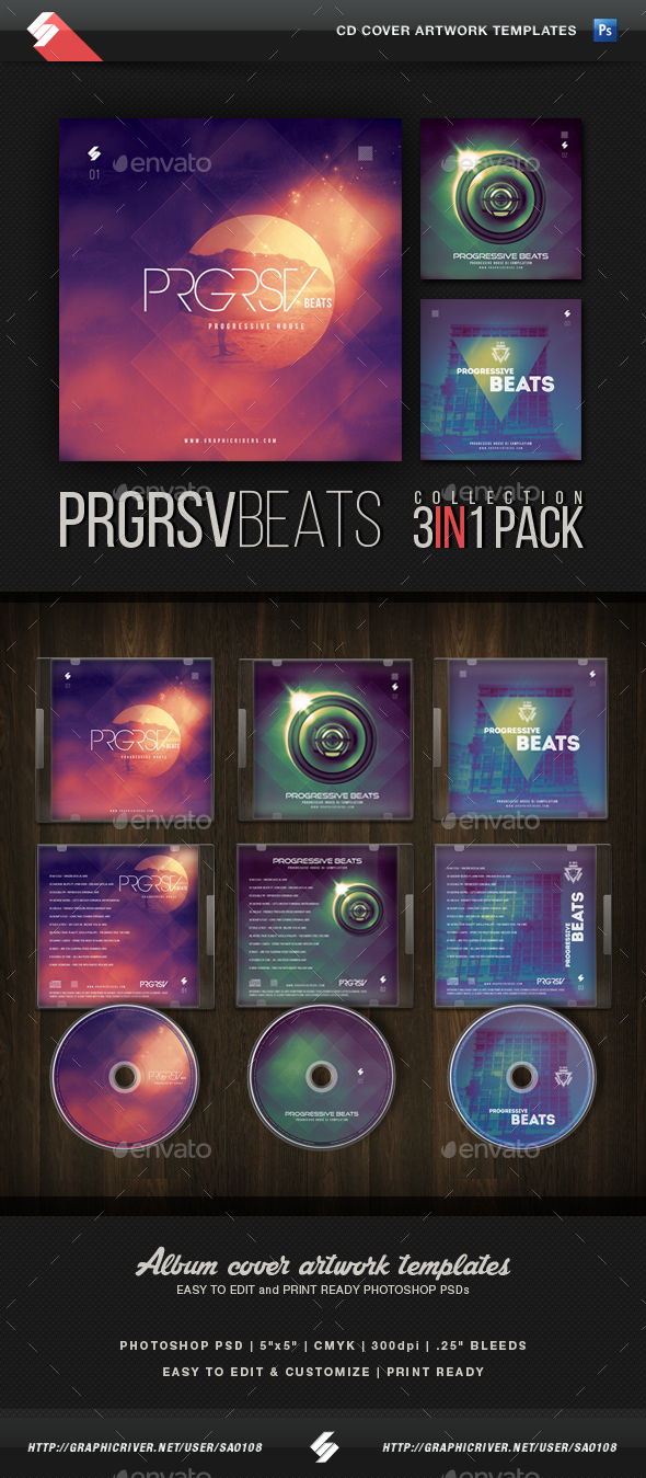 Progressive Beats Trilogy - CD Cover Templates Bundle - CD & DVD Artwork Print Templates