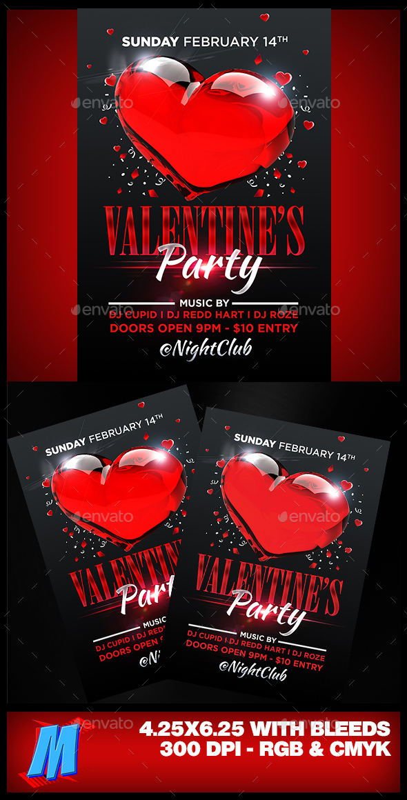 Valentines Party Flyer Template - Clubs & Parties Events
