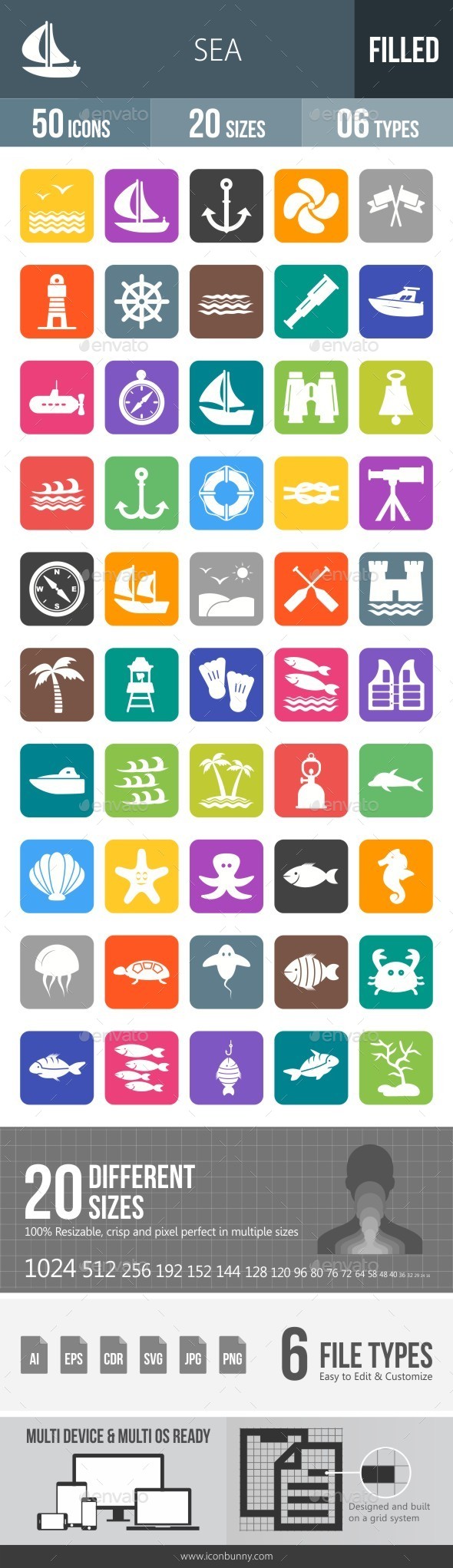 Sea Flat Round Corner Icons - Icons