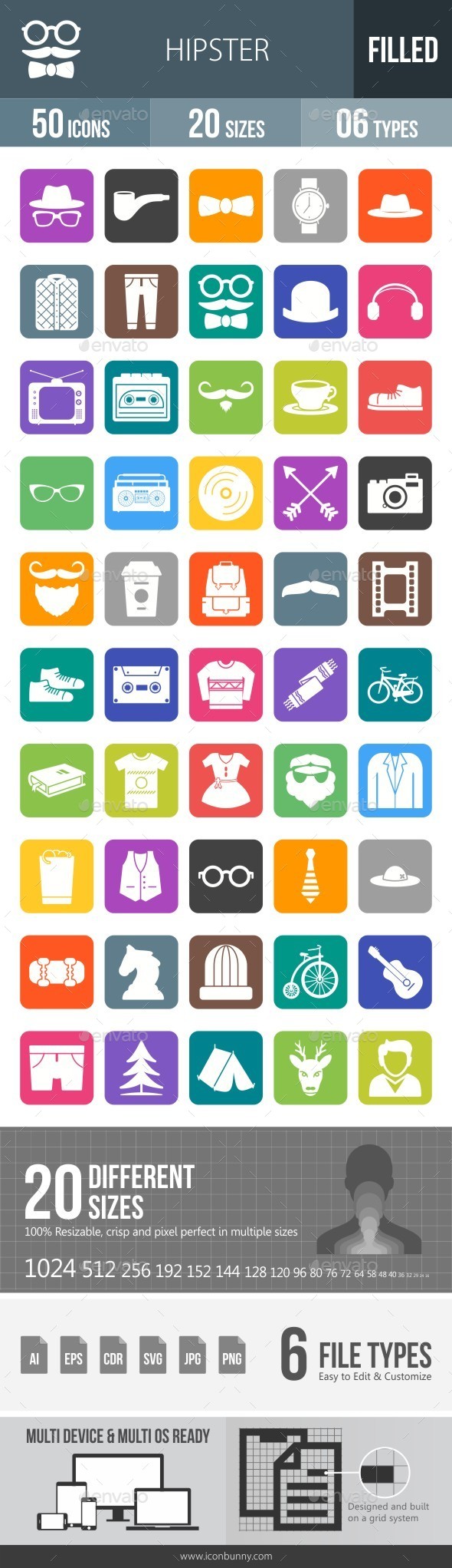 Hipster Flat Round Corner Icons - Icons
