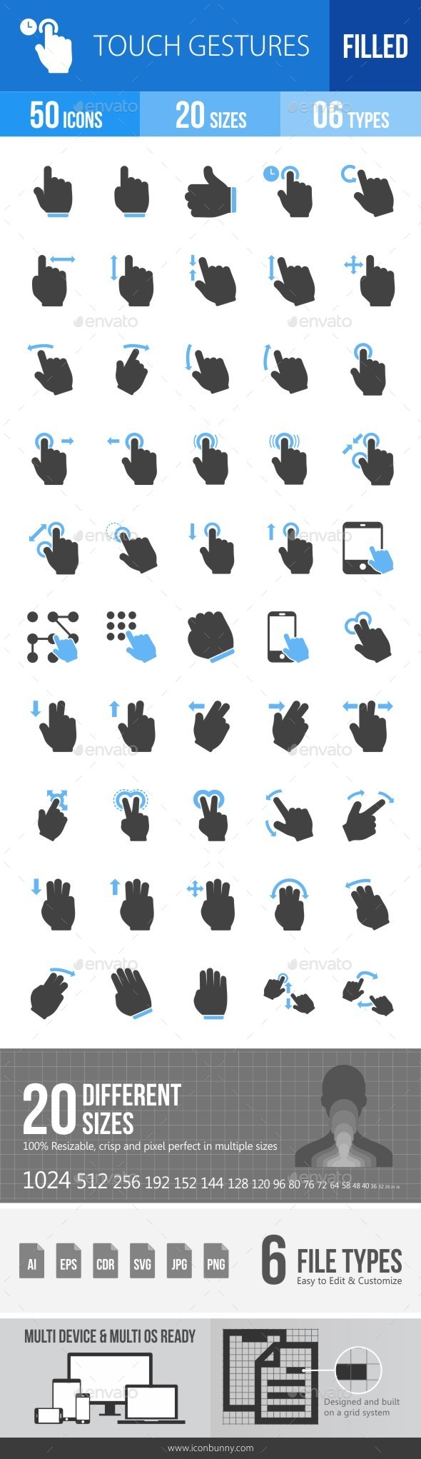 Touch Gestures Blue & Black Icons - Icons