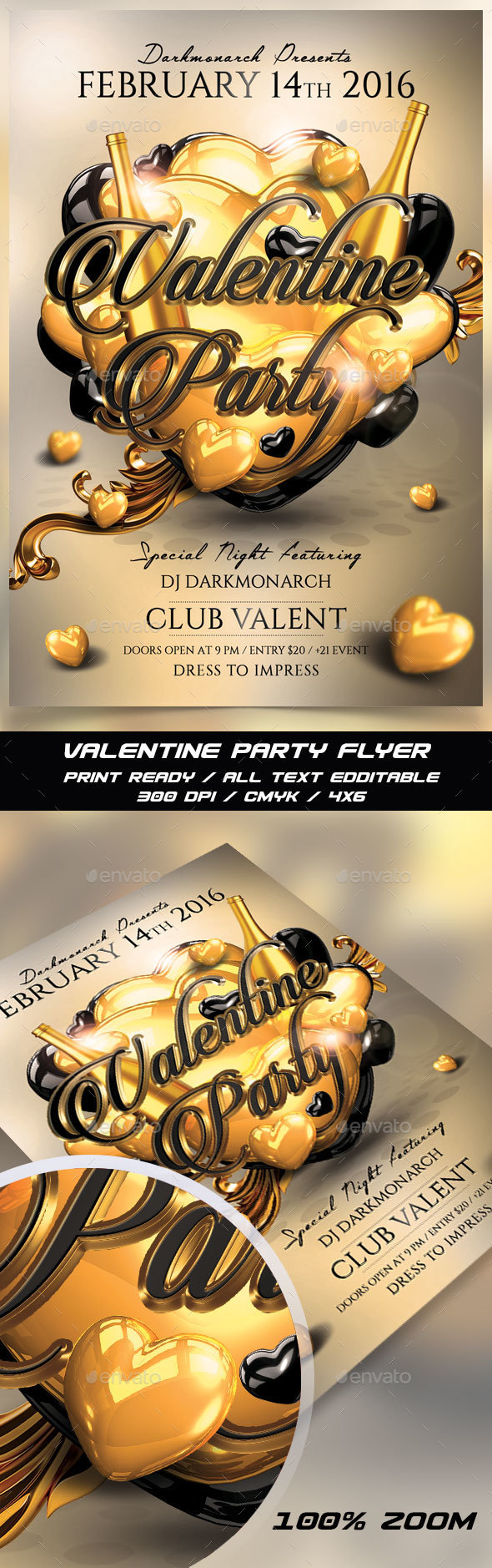 Valentine Party Gold Flyer - Events Flyers