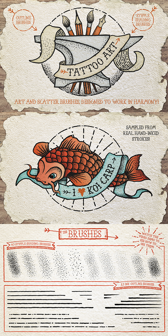 Tattoo Style Art Brushes - Brushes Illustrator