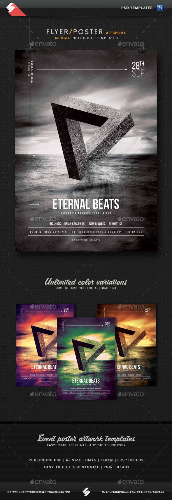 Eternal Beats - Progressive Party Flyer Template A3 - Clubs & Parties Events