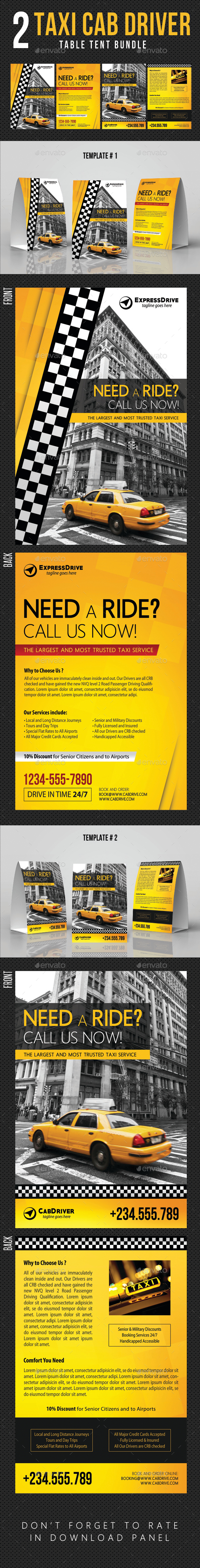 2 Taxi Cab Drive Table Tent Bundle - Miscellaneous Print Templates