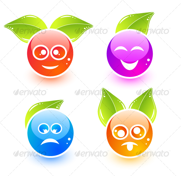 Cute emoticon icons with leaves - Miscellaneous Characters