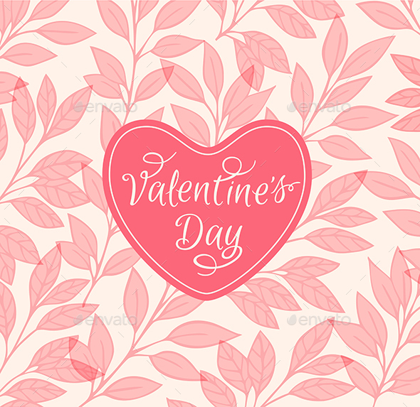 Pink Floral Background with Heart - Valentines Seasons/Holidays