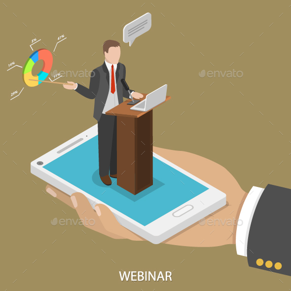 Web Conference Flat Isometric Concept - Media Technology