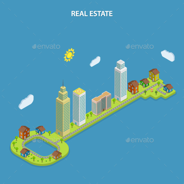 Real Estate Online Searching Isometric Concept - Industries Business