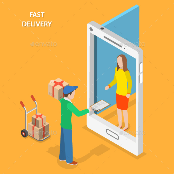 Fast Delivery Flat Isometric Concept - Retail Commercial / Shopping