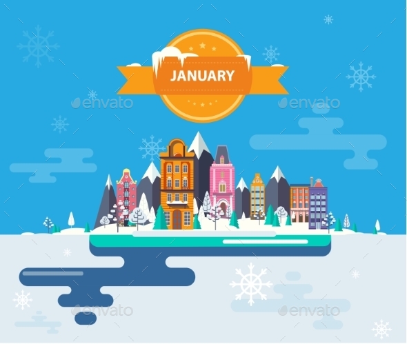 Winter Landscape Small Town - Christmas Seasons/Holidays