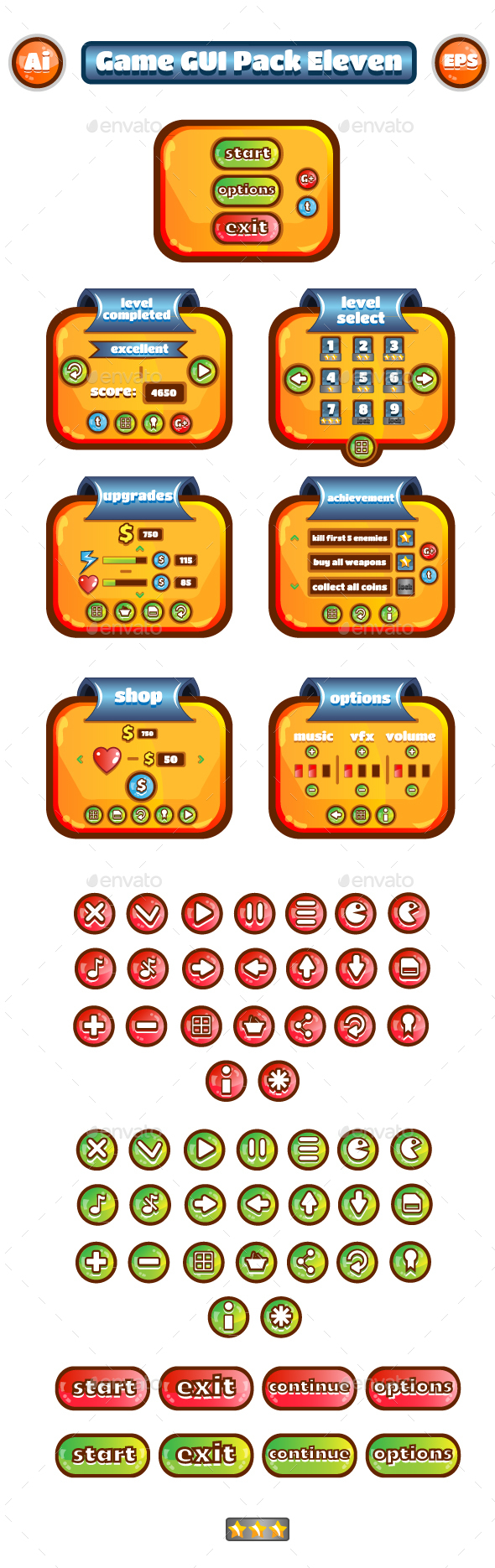 Game GUI Pack Eleven - User Interfaces Game Assets