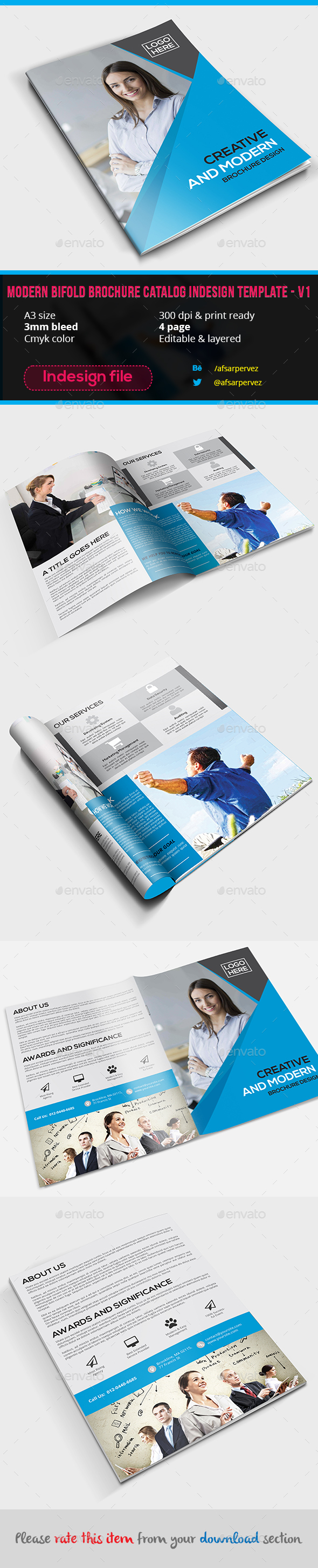 Modern Bifold Brochure Catalog Indesign Template - V1 - Corporate Brochures